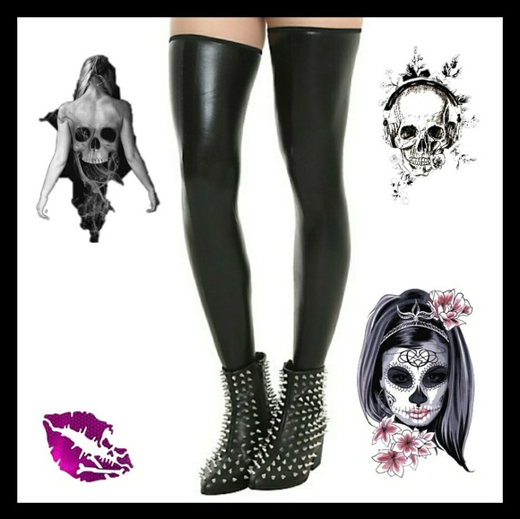 Music legs black Wet look pantyhose
